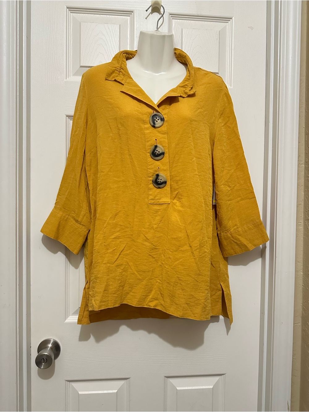 NWT $99 John Mark Mustard Button-Front Linen(Rayon &Nylon) Tunic